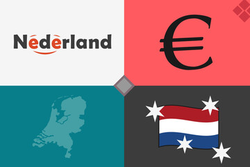 Netherlands, simple vector illustration, with logo and symbol silhouettes
