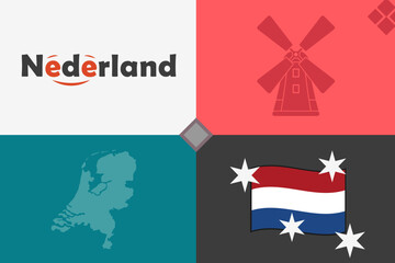 Netherlands, simple vector illustration, with logo and symbol silhouettes
