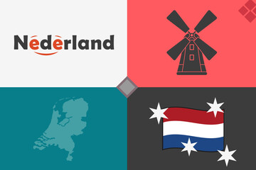 Netherlands, simple vector illustration, with logo and symbol silhouettes
