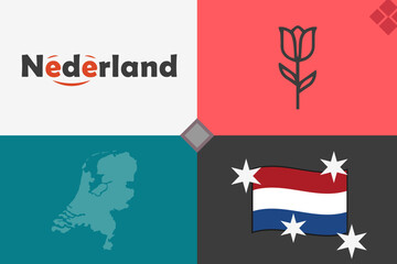 Netherlands, simple vector illustration, with logo and symbol silhouettes
