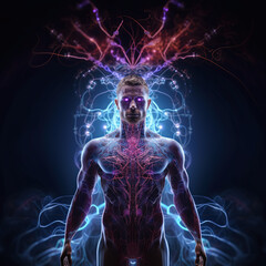 the human body with a organic and brain system, concept of Transhumanism, post-human