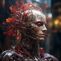 the human body with a organic and brain system, concept of Transhumanism, post-human