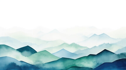 Fototapeta na wymiar Watercolor illustration mountain landscape, border, background, print, generative AI