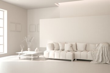 Grey interior design concept with furniture. 3D illustration