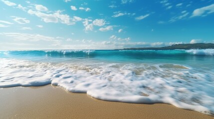 perfect day on the beach with blue sea and light wave AI generative