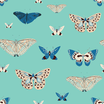 Butterflies Decorative seamless pattern. Repeating background. Tileable wallpaper print.