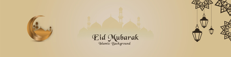 Eid mubarak Islamic eid mubarak facebook cover card festival with moon