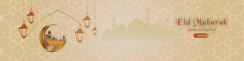 Eid mubarak islamic festival facebook cover greeting card banner design background