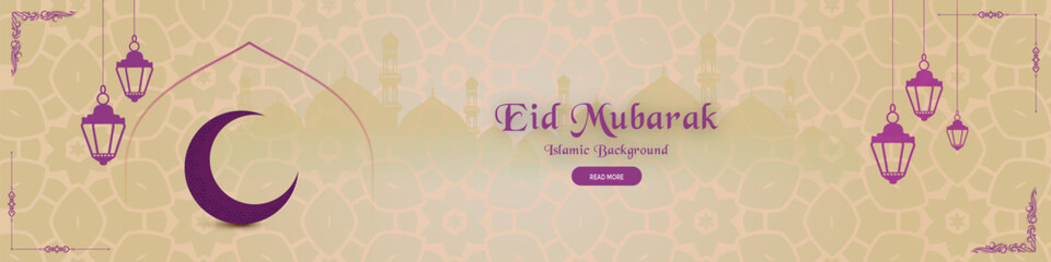 Happy muslim festival Eid mubarak facebook cover greeting card with mosque