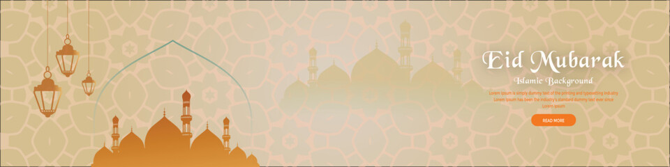 Religious muslim festival eid mubarak facebook cover celebration background with mosque
