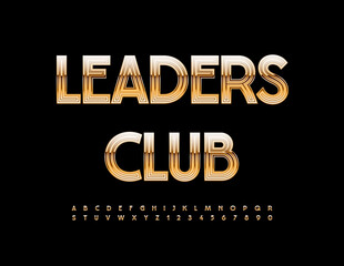 Vector trendy logo Leaders Club. Cool Gold Font. Modern Alphabet Letters and Numbers set.