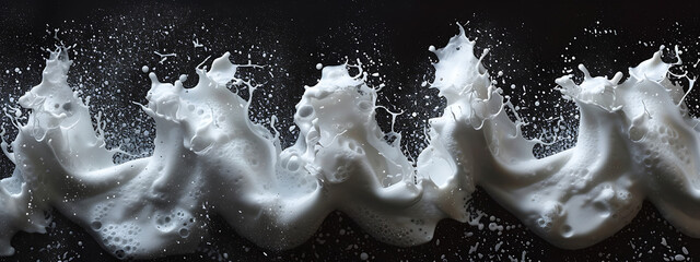 four samples of white foam with a black background in - obrazy, fototapety, plakaty