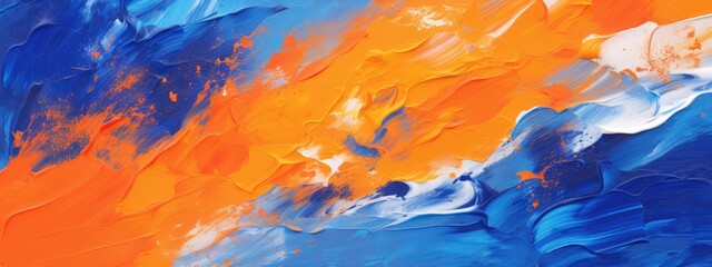Vibrant royal blue and orange brush background for poster and banner design