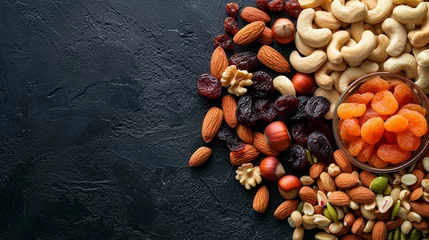 Fotobehang Mix of different types of nuts and dried fruit, healthy   © usman
