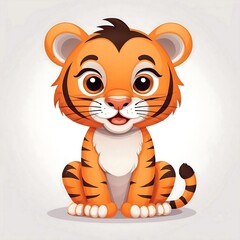 Cute Cartoon tiger, Vector illustration on a white background.