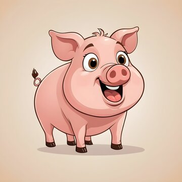 simple cartoon image of a joyful pig ,logo , icon