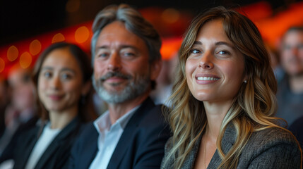 Obraz premium Employee Recognition Ceremony: Award presentation, celebratory and appreciative, evening, event photography, DSLR, telephoto lens, vivid and emotive