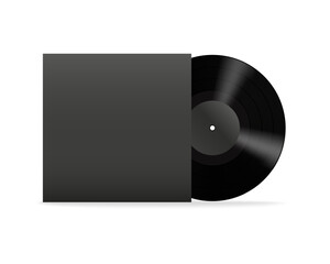 Realistic vinyl record with front view cover mockup.
