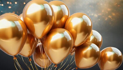 party celebration balloons gold color balloons bunch 3d rendering applicable for birthday holiday design