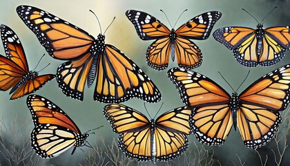 monarch butterflies set