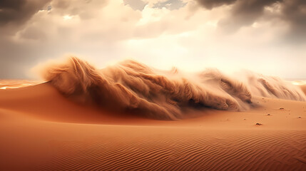 Desert landscape, sand dunes with wavy pattern - obrazy, fototapety, plakaty