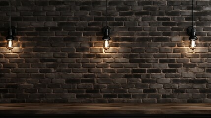 Dark Brick Wall Illuminated by Overhead Lights