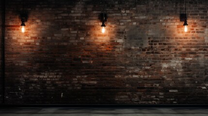 Fototapeta na wymiar Dark Brick Wall Illuminated by Overhead Lights