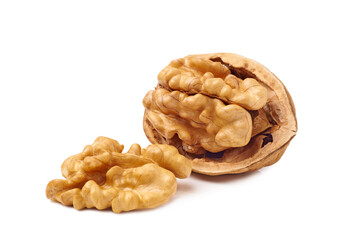 Opened walnut and kernel isolated on white