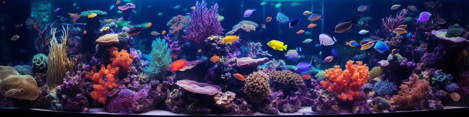 Naklejka na ściany i meble Colorful tropical fish in the aquarium background