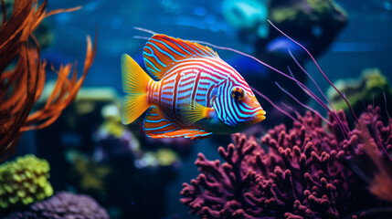 Naklejka na ściany i meble Colorful tropical fish in the aquarium background