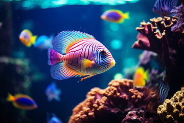 Fototapeta na wymiar Colorful tropical fish in the aquarium background