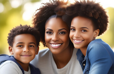 Fototapeta premium Happy seven, African American family rejoicing and laughing.