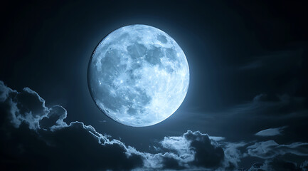 Naklejka na ściany i meble full moon in dark sky with clouds in
