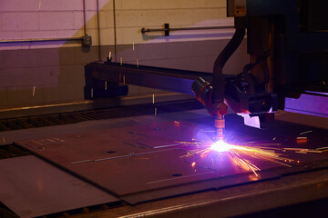 CNC Plasma Cutting Machine in Action, Industrial Spark Display