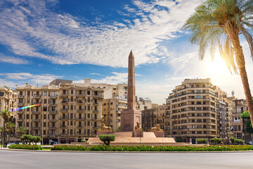 Tahrir Square or Martyr Square, famous public place in downtown Cairo, Egypt