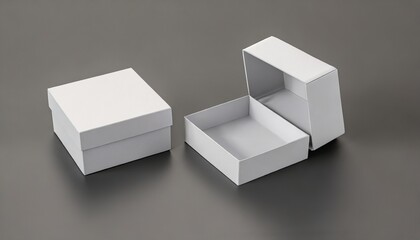 white opened and closed square folding gift box mock up on gray background side view