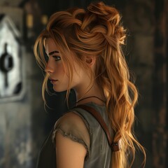 the girl with the long hair braided back.