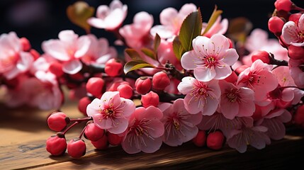 Woodland Charm: Apple Blossoms Gracefully Blossom on a Branch Against a Wooden Backdrop, Creating an Enchanting Wallpaper Setting