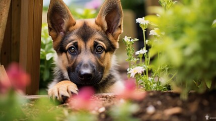 german shepherd dog on grass - obrazy, fototapety, plakaty