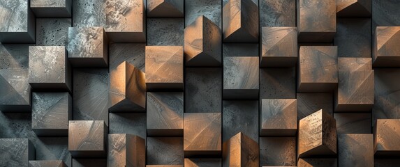 Artistic Pattern of Interconnected Cubes - Visually Captivating Geometric Design Enhanced by Shadows and Highlights