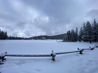 Photo of Echo Lake with Mount Blue Sky in the Colorado Rocky Mountains in Winter