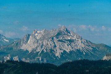 Panoramic view of alpine landscape seen from Allakogel, Hochschwab mountains, Styria, Austria....