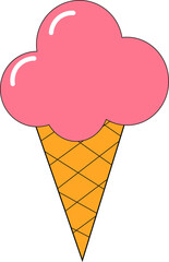 Delicious ice cream illustration in retro cartoon style. Groovy style, vintage, 70-60s aesthetics. Groove style. Valentine's Day. Vector illustration
