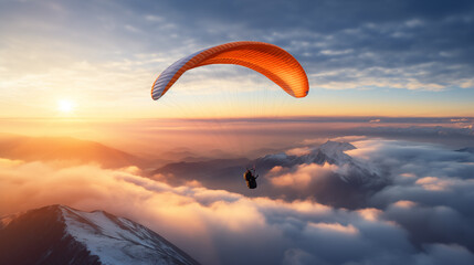 Paraglider in the sky above clouds