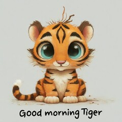 Baby tiger illustration with good morning written below