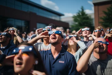 Afwasbaar Fotobehang Verenigde Staten A crowd of people watch the annular solar eclipse