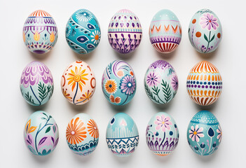a set of various easter eggs with unique designs on them, in the style of rounded, vibrant pastels