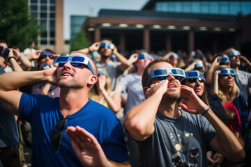 A crowd of people watch the annular solar eclipse