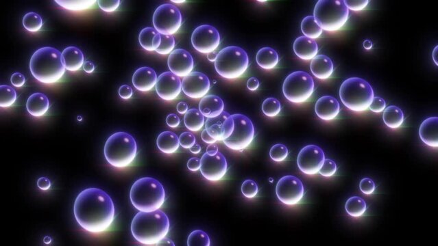 Glow Soap bubbles birth on black back 4k