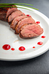 duck breast meat fried tasty fresh  eating cooking appetizer meal food snack on the table copy space food background rustic top view